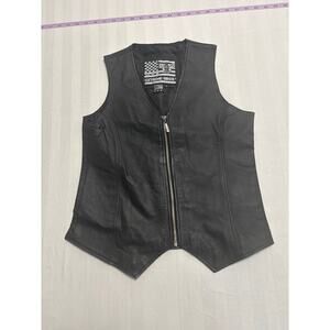 USA Extreme Biker Black Leather Motorcycle Vest Women’s Size L